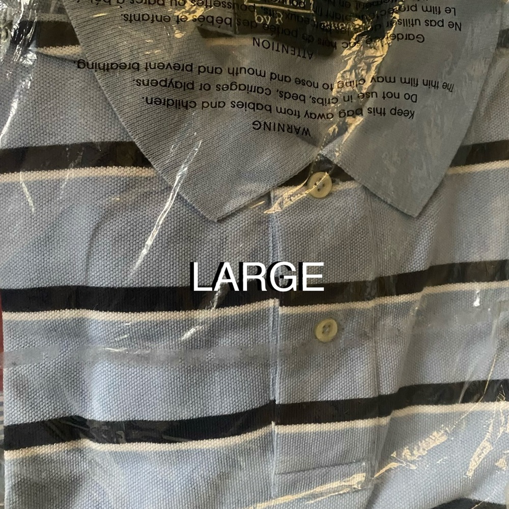 Men's Large Light Blue Striped Polo Shirt
